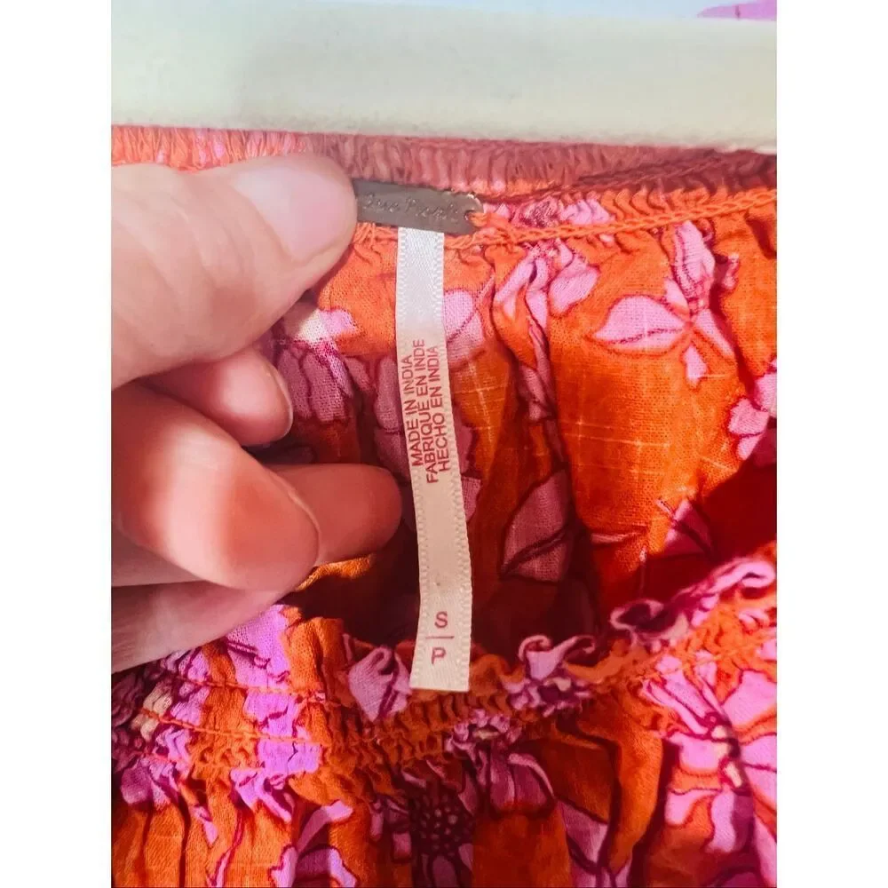 Free People Miss Daisy Heat Wave Combo Top Orange Pink Floral Sz S Ruffle Should